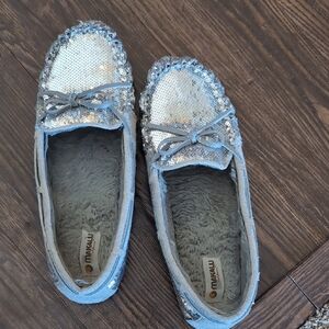 Silver Sequin Moccasin Slippers